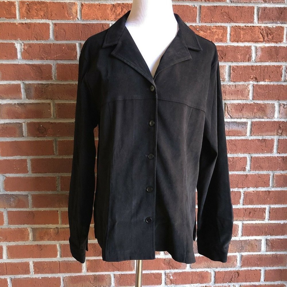 Sag Harbor Black Button Faux Suede Shirt - Size 16